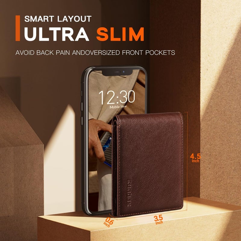 RUNBOX Wallet for Men Slim Leather Bifold RFID Blocking Minimalist Front Pocket Design with Gift Box - Image 3